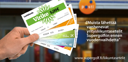 Lähetä vanhenevat liikuntasetelit Supergolfiin ennen vuodenvaihdetta